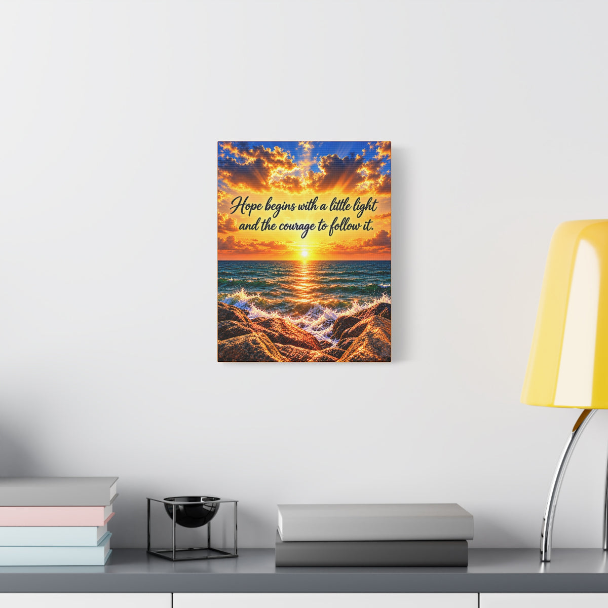 Hope Begins Canvas Wall Art – Inspirational Sunset Ocean Quote