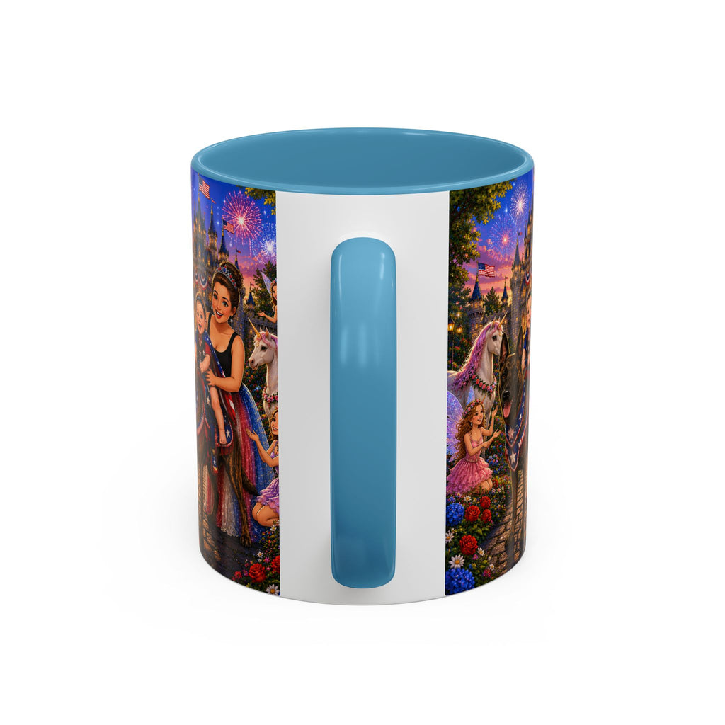Patriotic Fairy Tale Coffee Mug — Family Castle, Fireworks & Unicorns