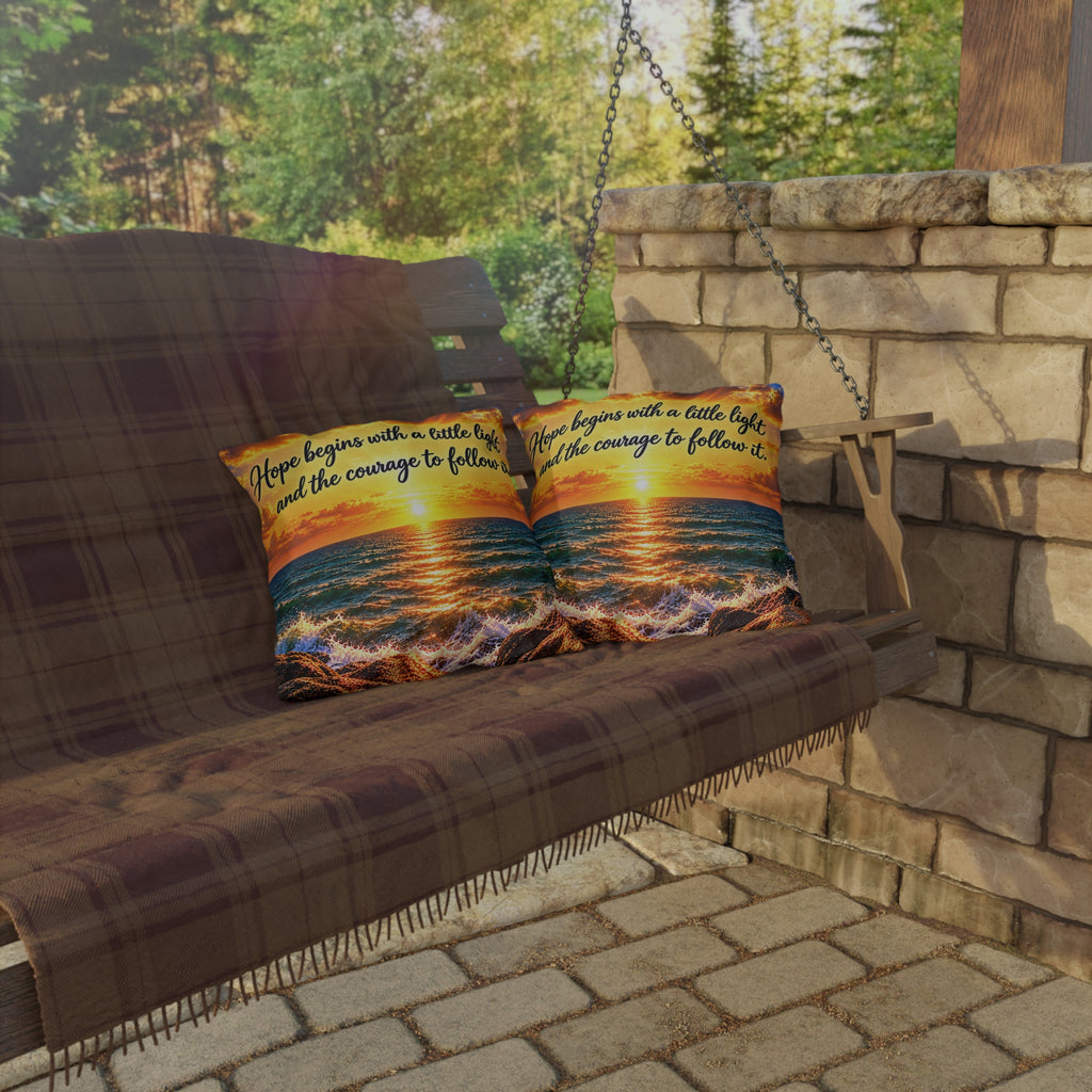 Outdoor Pillow – Hope Begins with a Little Light Inspirational Sunset Ocean Cushion