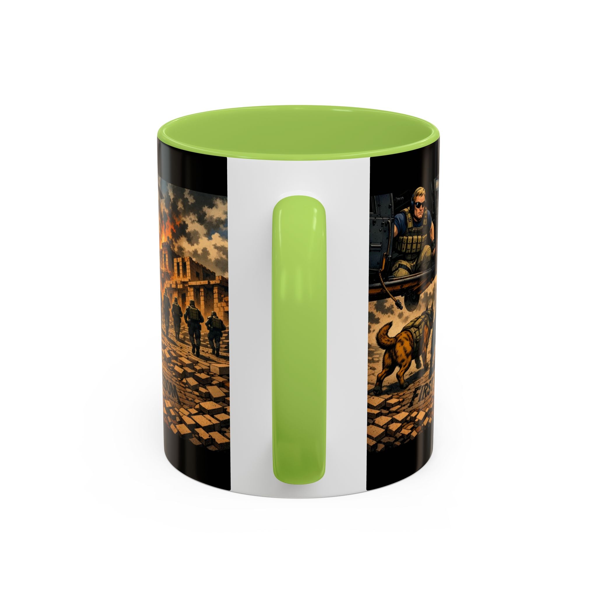 Military K9 Coffee Mug — 'First In for Freedom' Accent Ceramic Mug
