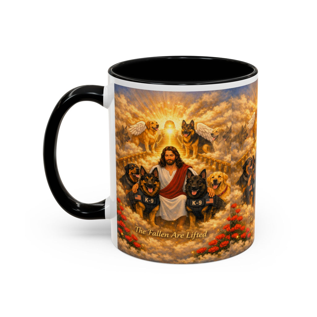 Christian Dog Memorial Coffee Mug — “The Fallen Are Lifted” Accent 11/15oz