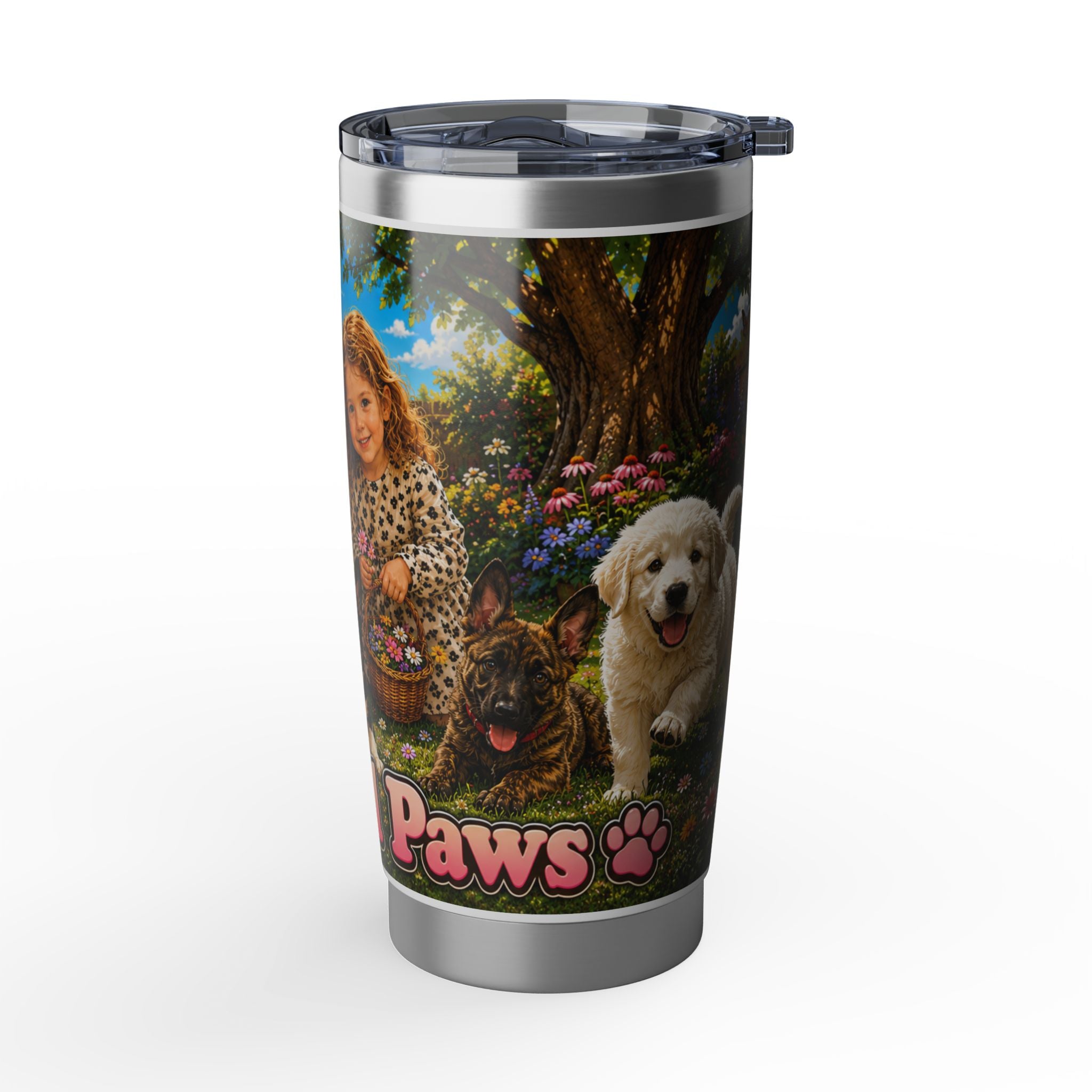 20oz Tumbler - Playful Puppy Floral Kids & Puppies Insulated Travel Cup