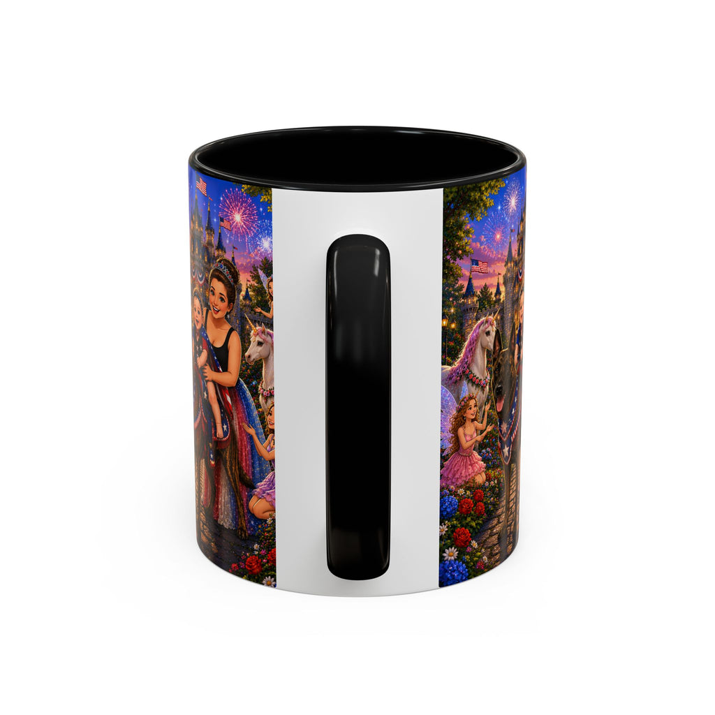 Patriotic Fairy Tale Coffee Mug — Family Castle, Fireworks & Unicorns