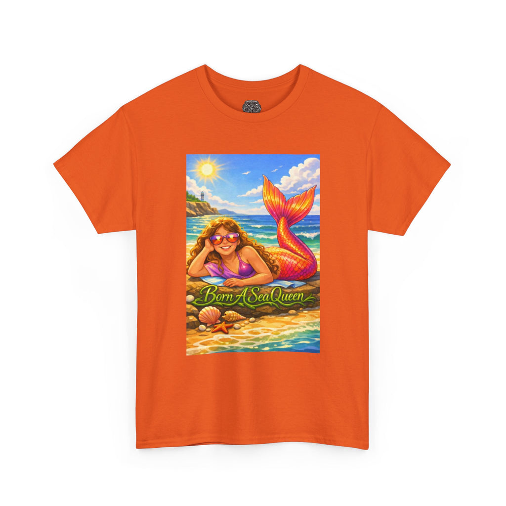 Mermaid Beach T‑Shirt – “Born of Sea/Queen” Colorful Retro Summer Tee