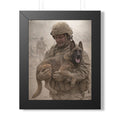 Framed Poster — Soldier Holding Military Working Dog (Veteran Tribute)