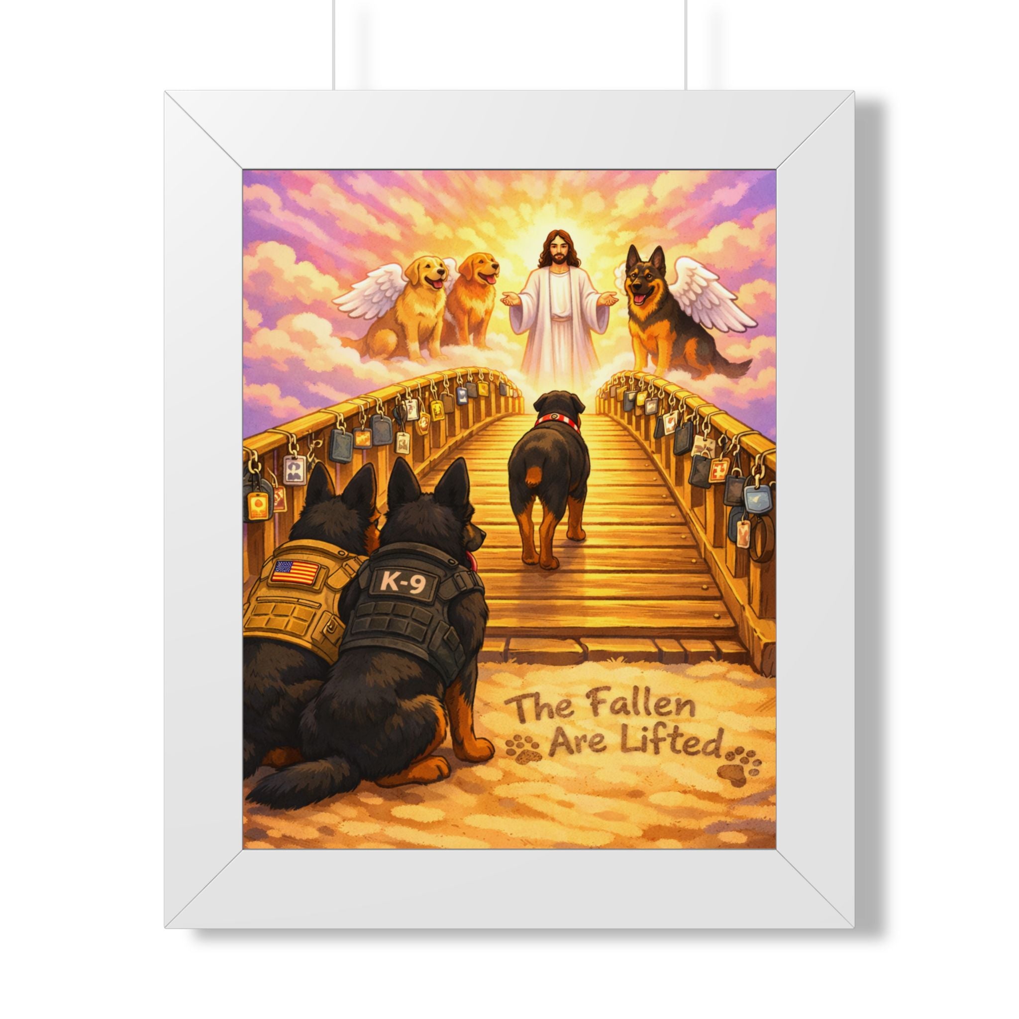 The Fallen Are Lifted — Framed Memorial Poster (K-9 & Service Dogs)