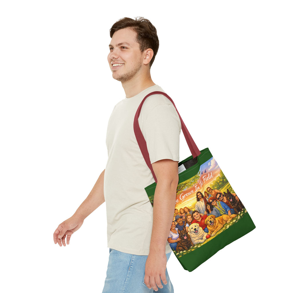 Love Grows In This Field Tote Bag — Jesus & Dogs Inspirational Art Tote