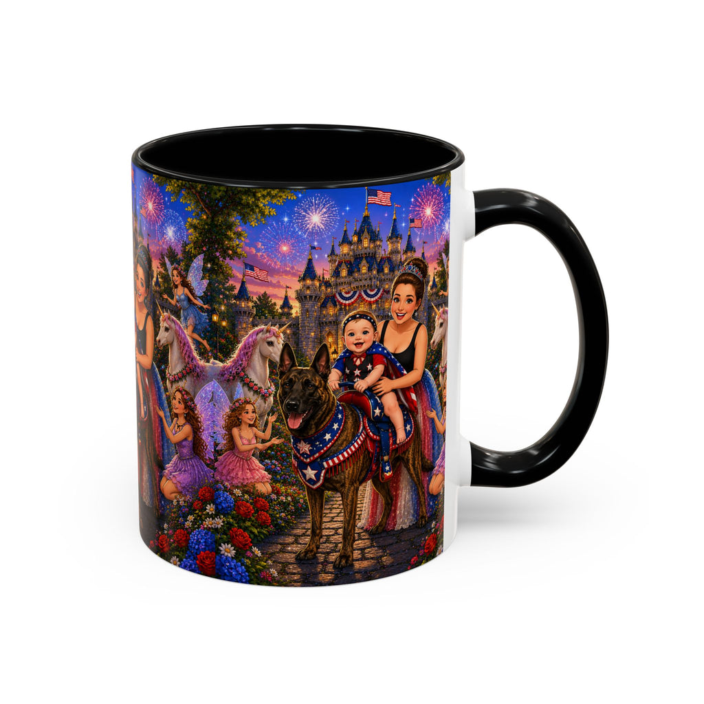Patriotic Fairy Tale Coffee Mug — Family Castle, Fireworks & Unicorns