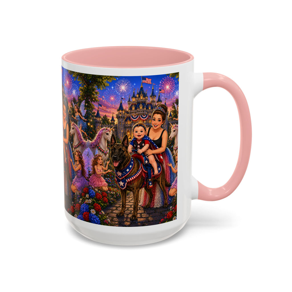 Patriotic Fairy Tale Coffee Mug — Family Castle, Fireworks & Unicorns