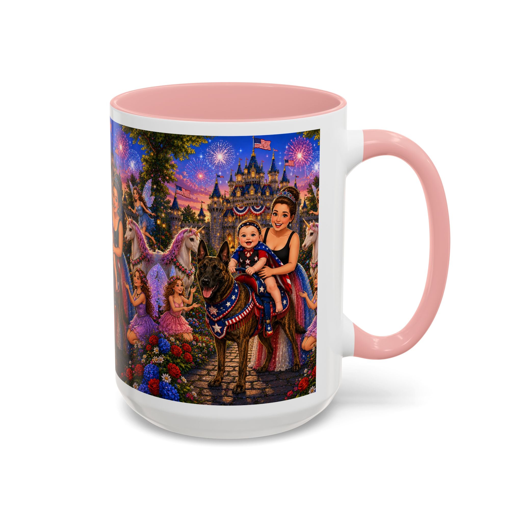 Patriotic Fairy Tale Coffee Mug — Family Castle, Fireworks & Unicorns