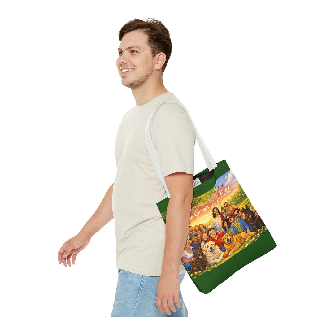Love Grows In This Field Tote Bag — Jesus & Dogs Inspirational Art Tote