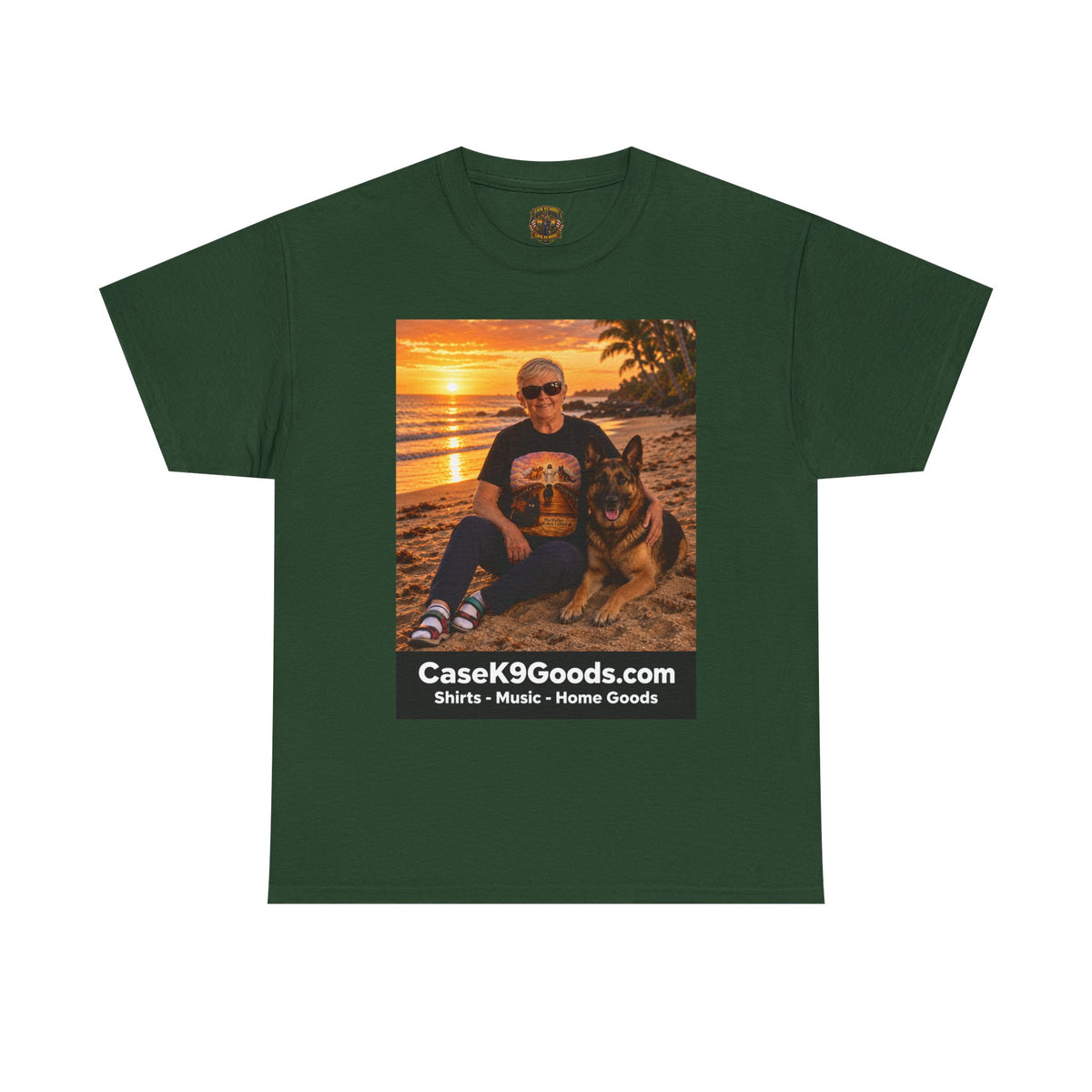 CaseK9Goods Photo Tee – Sunset Beach Portrait with German Shepherd