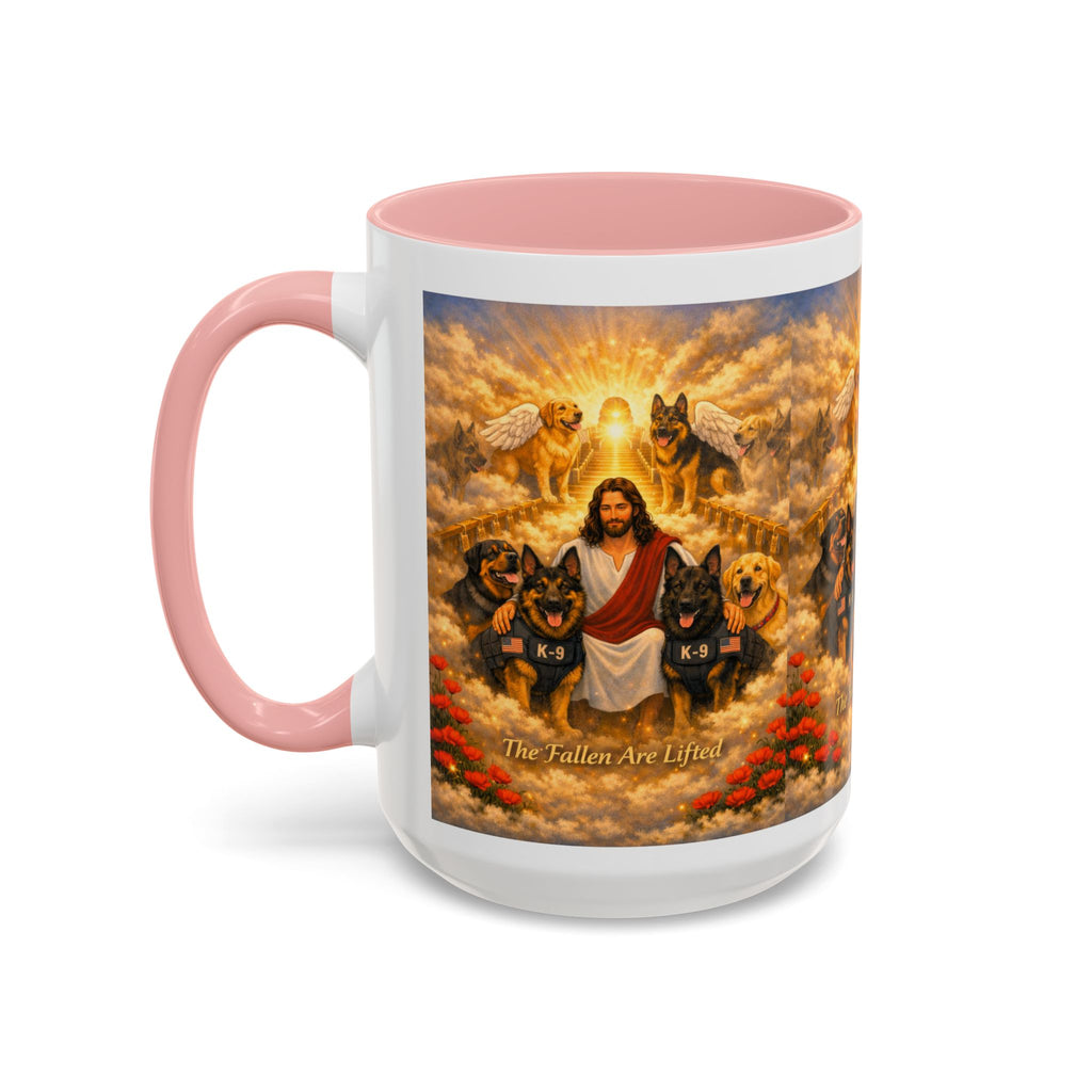 Christian Dog Memorial Coffee Mug — “The Fallen Are Lifted” Accent 11/15oz