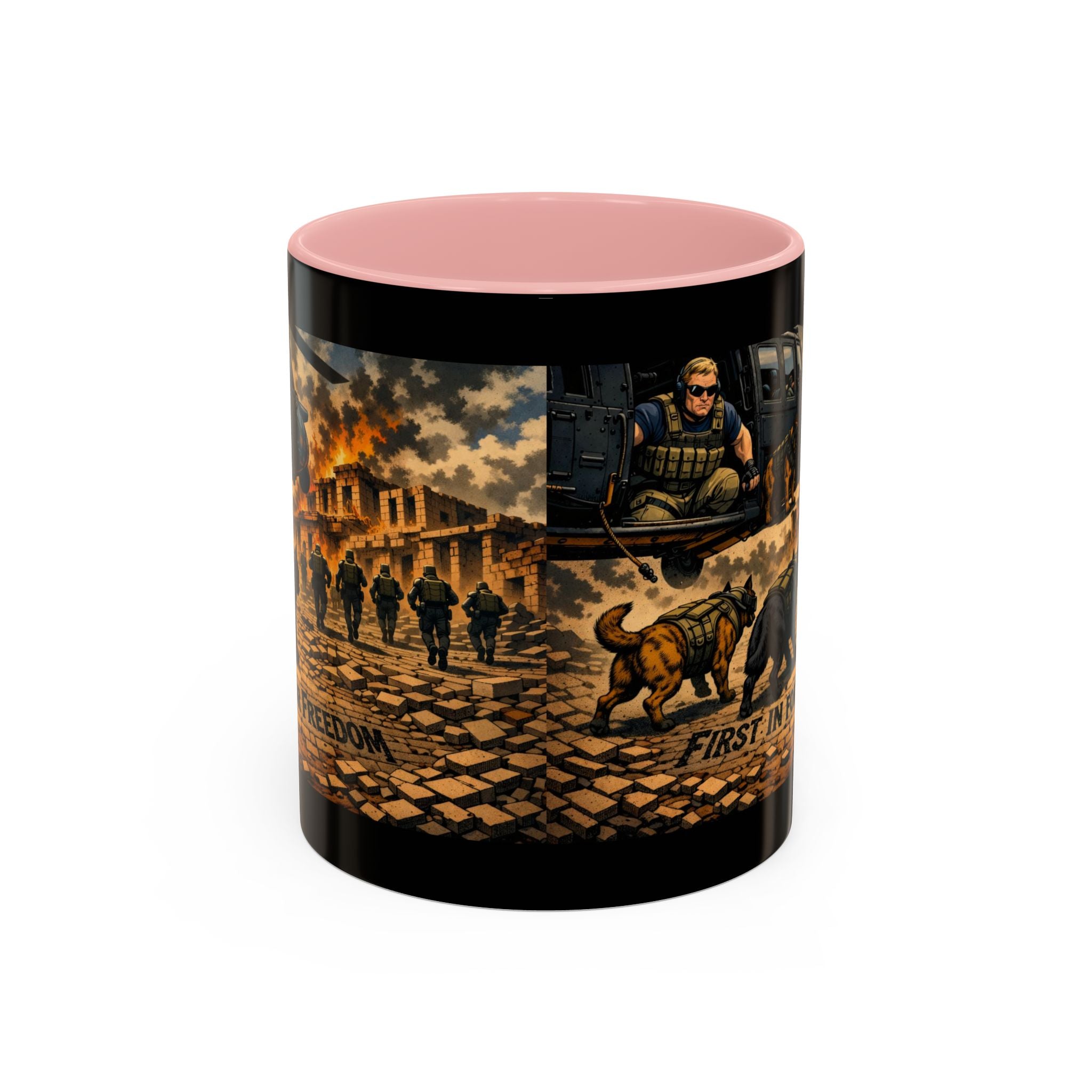 Military K9 Coffee Mug — 'First In for Freedom' Accent Ceramic Mug