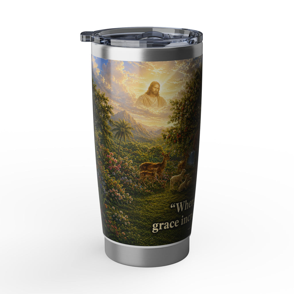 Tumbler — "Where Sin Increased" Romans 5:20 Scenic Garden of Edan Faith Travel Tumbler