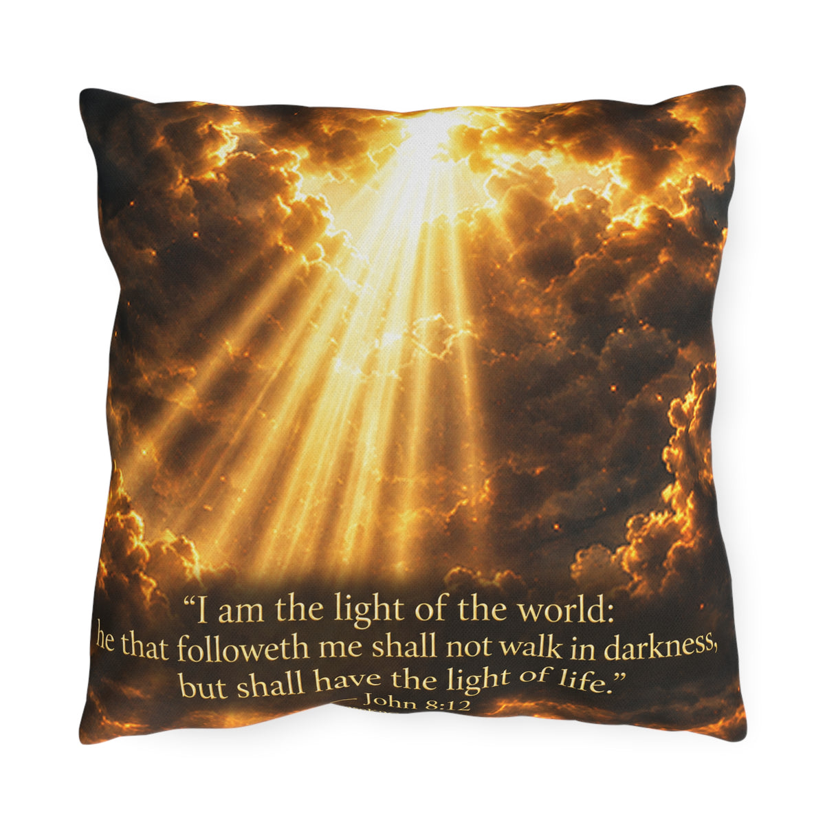 Outdoor Pillow - "I Am the Light of the World" Sunray Christian Decorative Pillow (John 8:12)