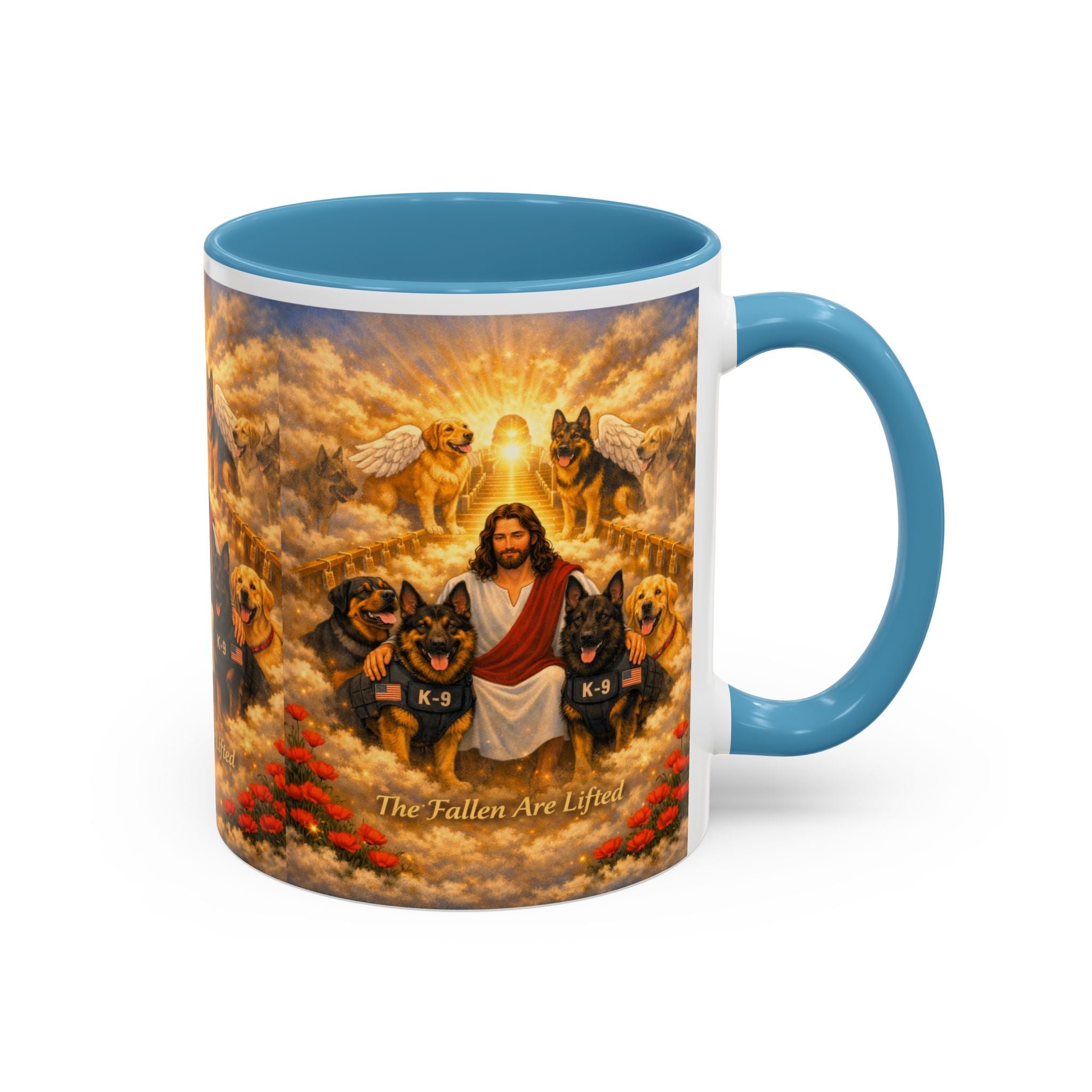 Christian Dog Memorial Coffee Mug — “The Fallen Are Lifted” Accent 11/15oz
