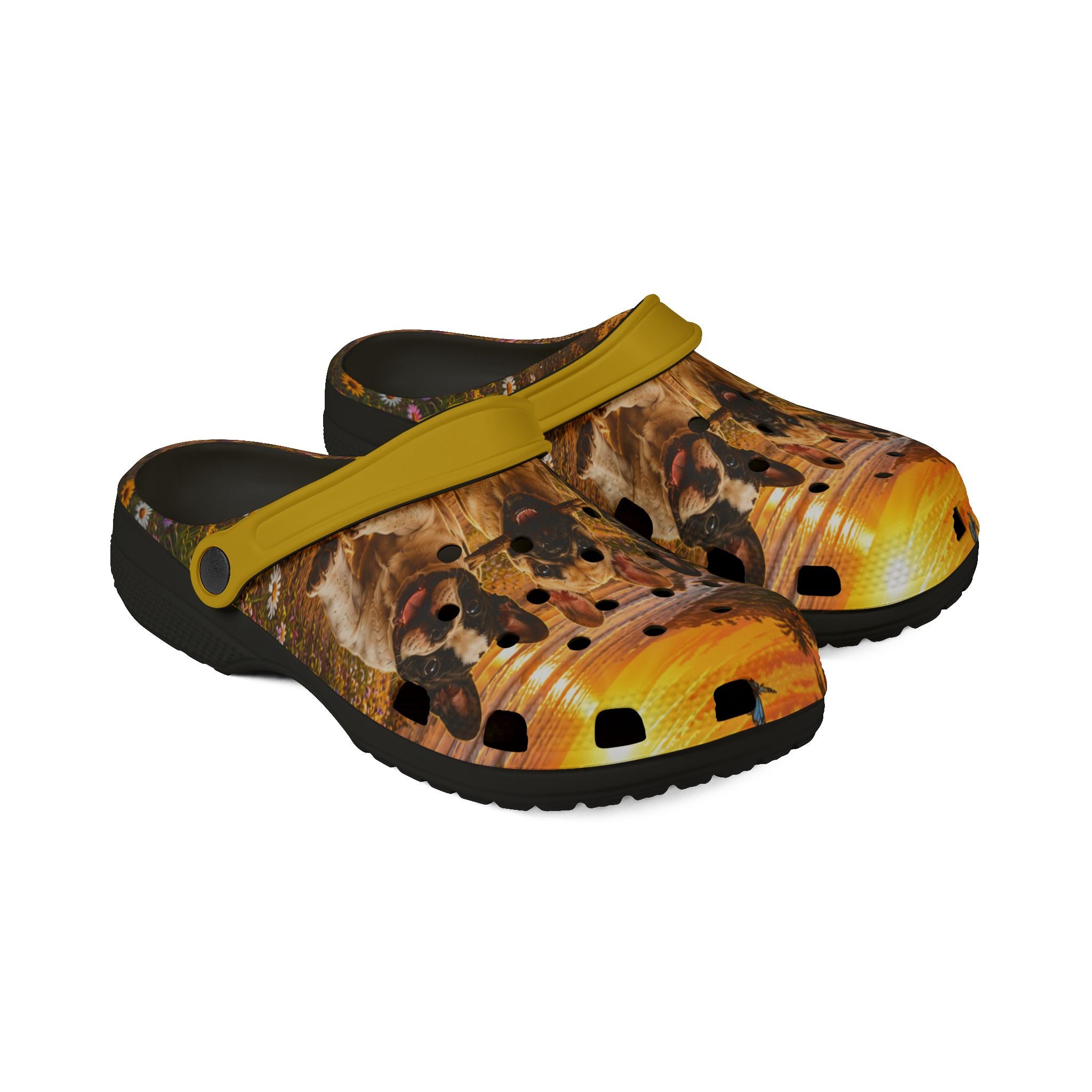 French Bull Dog Sunset EVA Foam Clogs — Cute Dog Print Slip-On Shoes