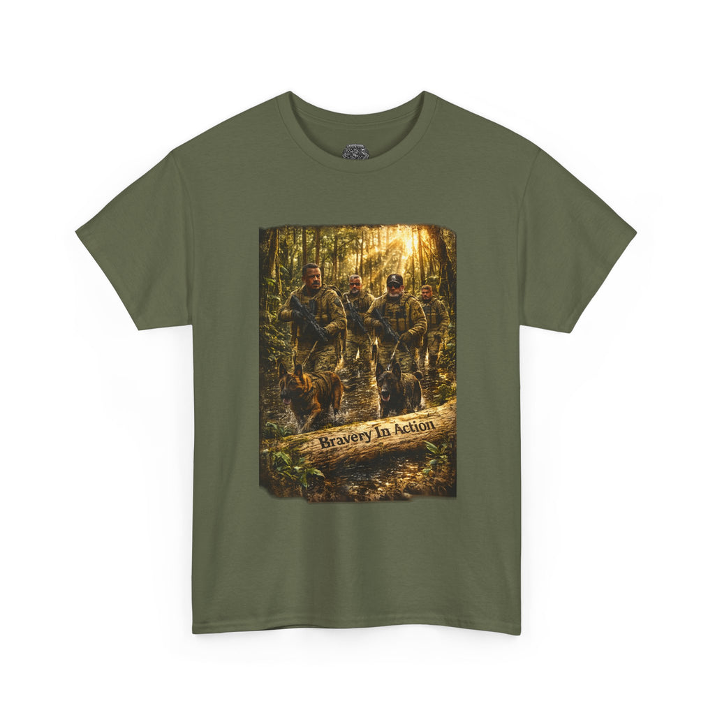 Hunting  K-9 Military Crew Tee — " Service In Action" Forest Camouflage Graphic