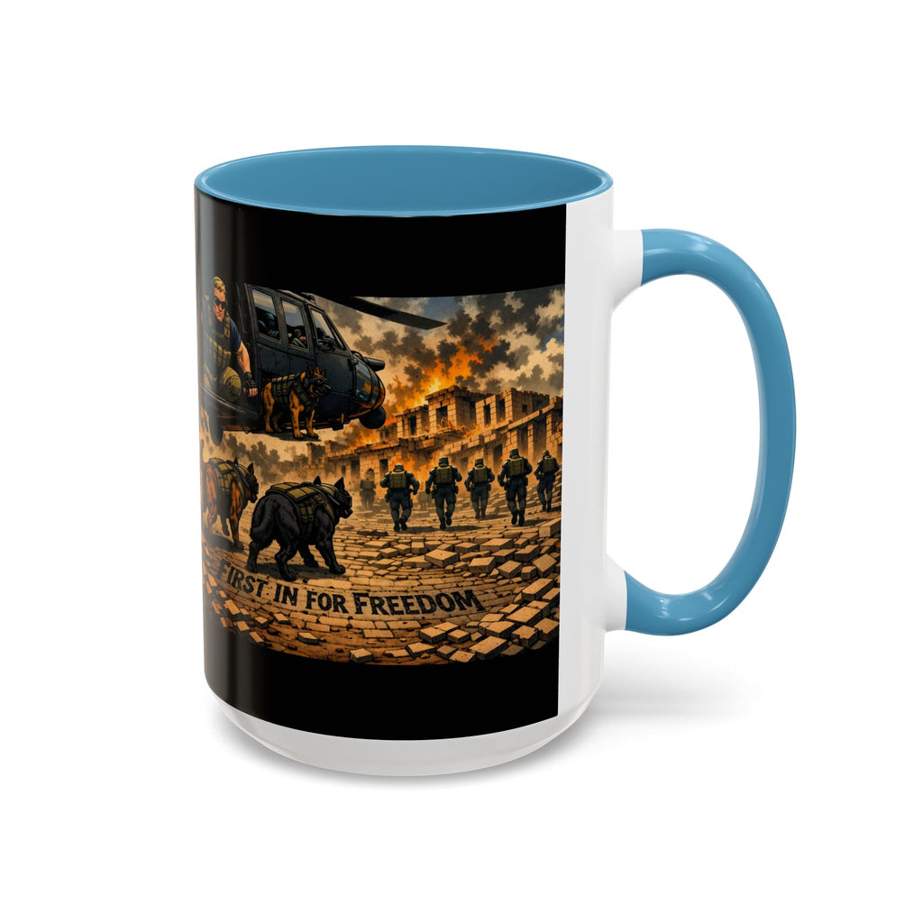 Military K9 Coffee Mug — 'First In for Freedom' Accent Ceramic Mug