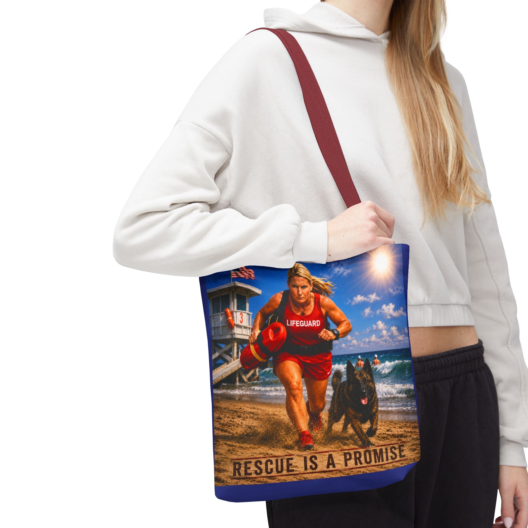 Lifeguard Rescue Tote Bag – "Rescue Is a Promise" Beach Tote