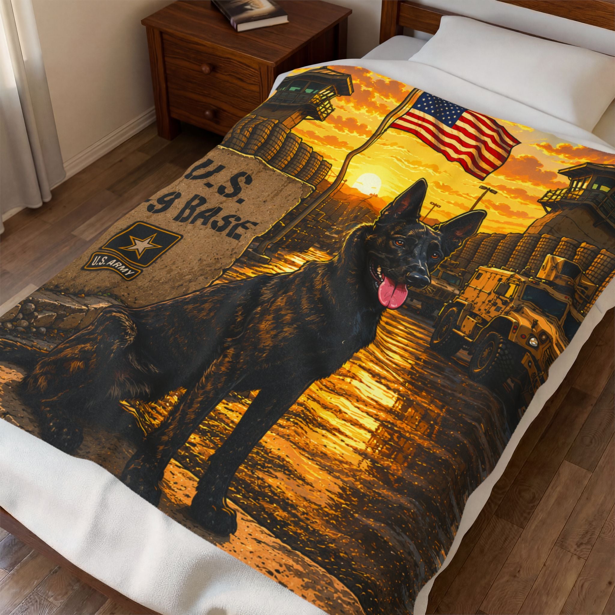 U.S. K-9 Base Velveteen Plush Blanket — Military Working Dog Throw