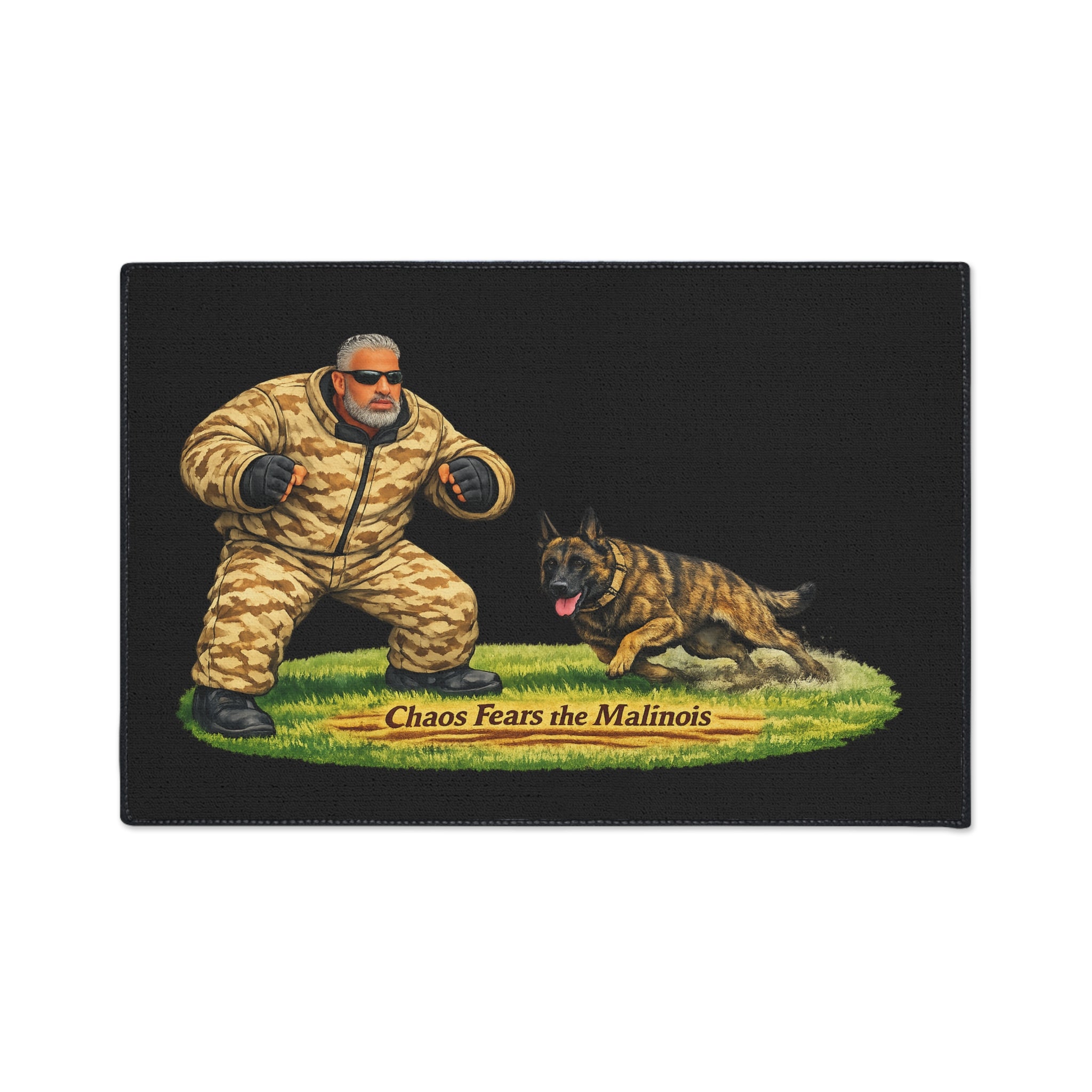 Heavy-Duty Floor Mat — "Chaos Fears the Malinois" K9 Training Doormat