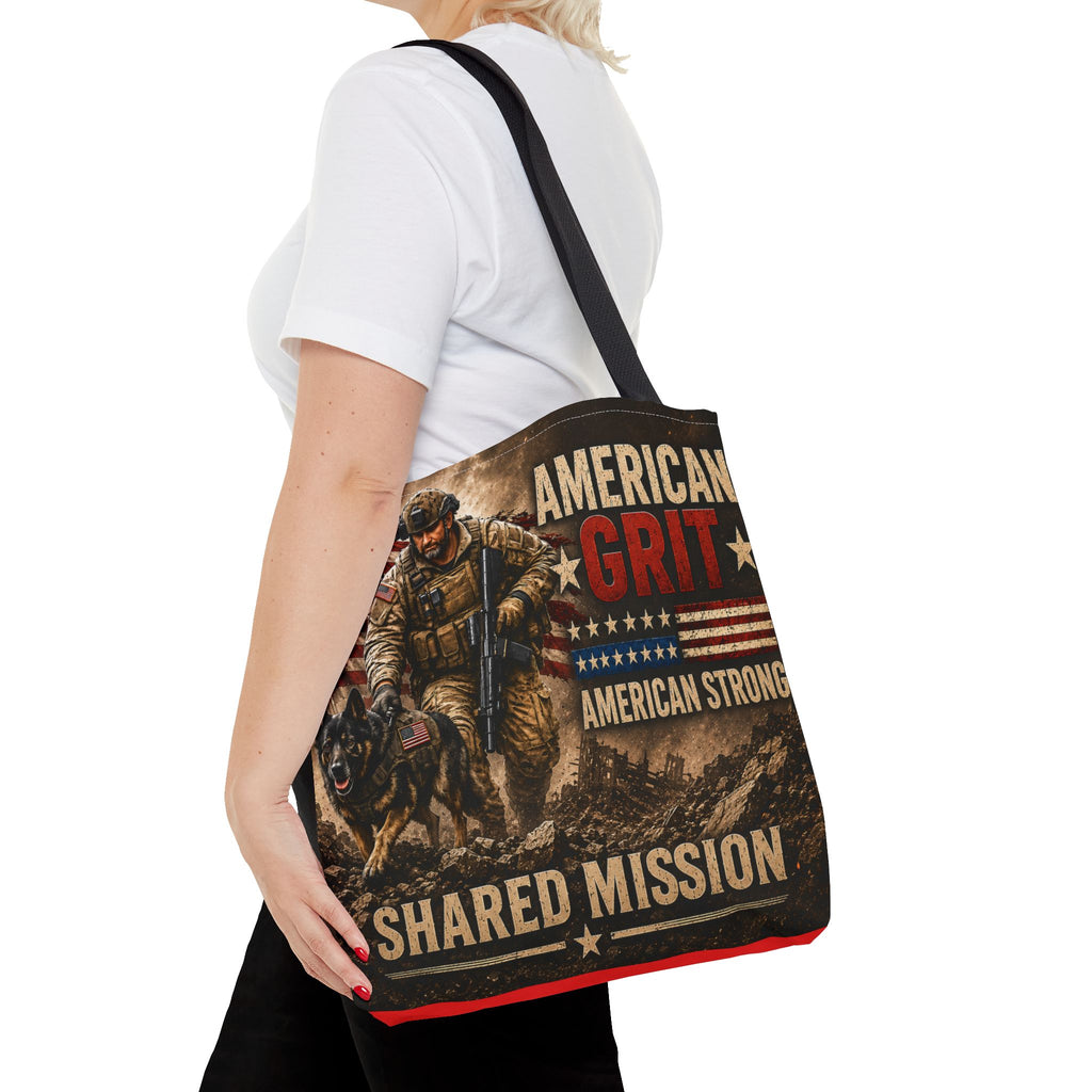 American Grit Military Tote Bag - "Shared Mission" Patriotic Veteran Flag Design