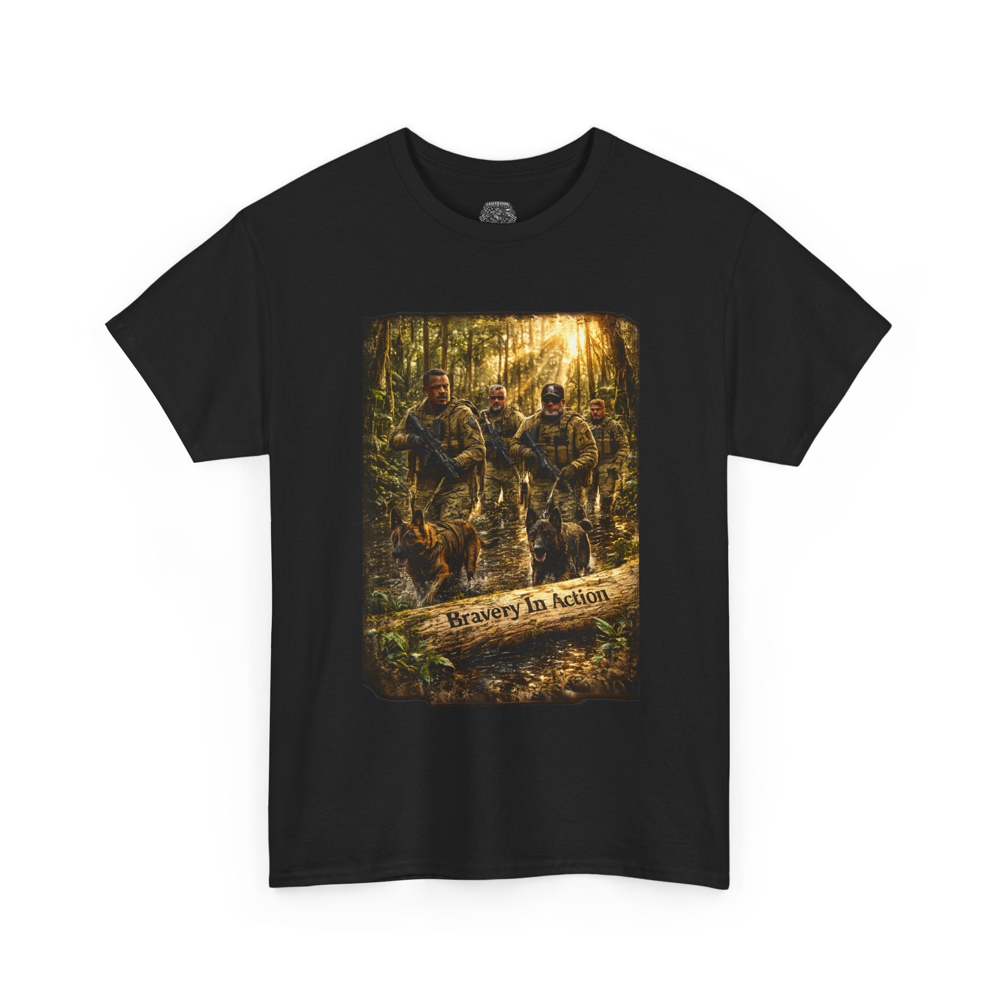 Hunting  K-9 Military Crew Tee — " Service In Action" Forest Camouflage Graphic