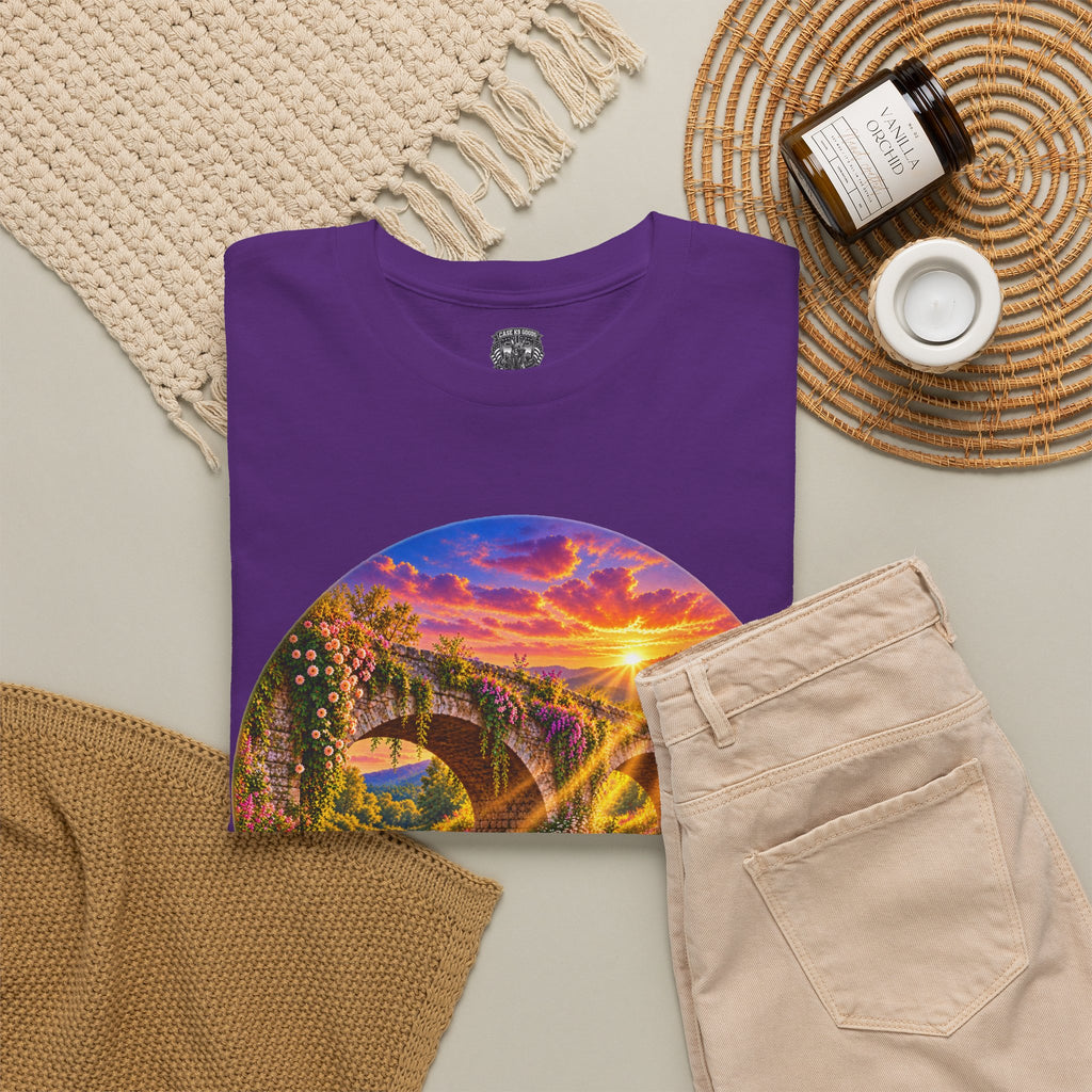 Inspirational Sunset Bridge Scenic T-Shirt — 'Faithful' Roadtrip Nature Tee