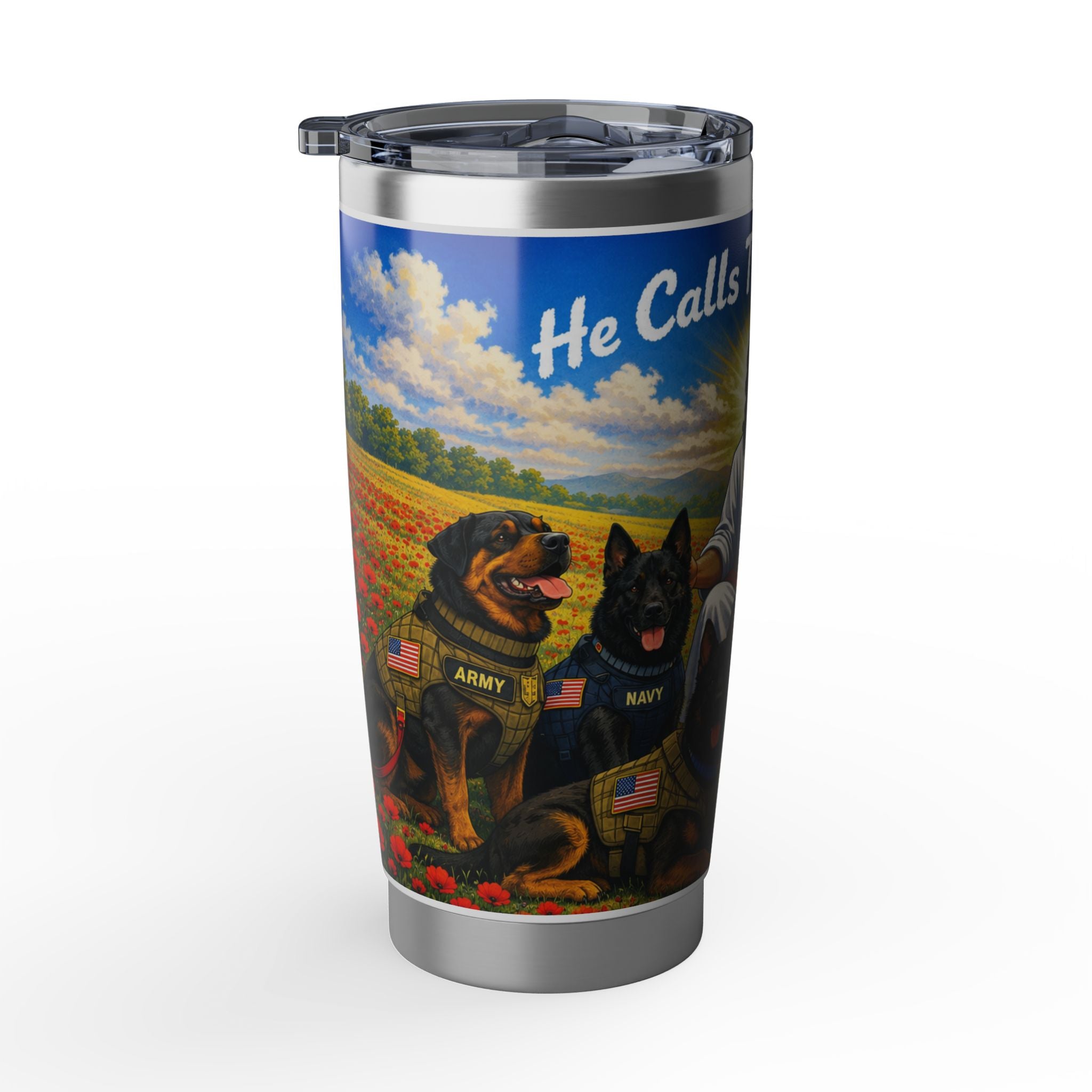 Christian Jesus with German Shepherds 20oz Tumbler — "He Calls Them By Name"
