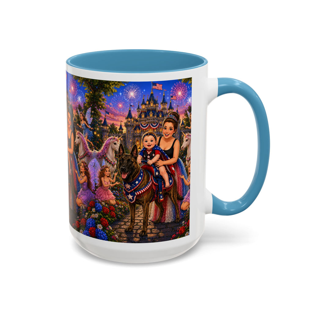Patriotic Fairy Tale Coffee Mug — Family Castle, Fireworks & Unicorns