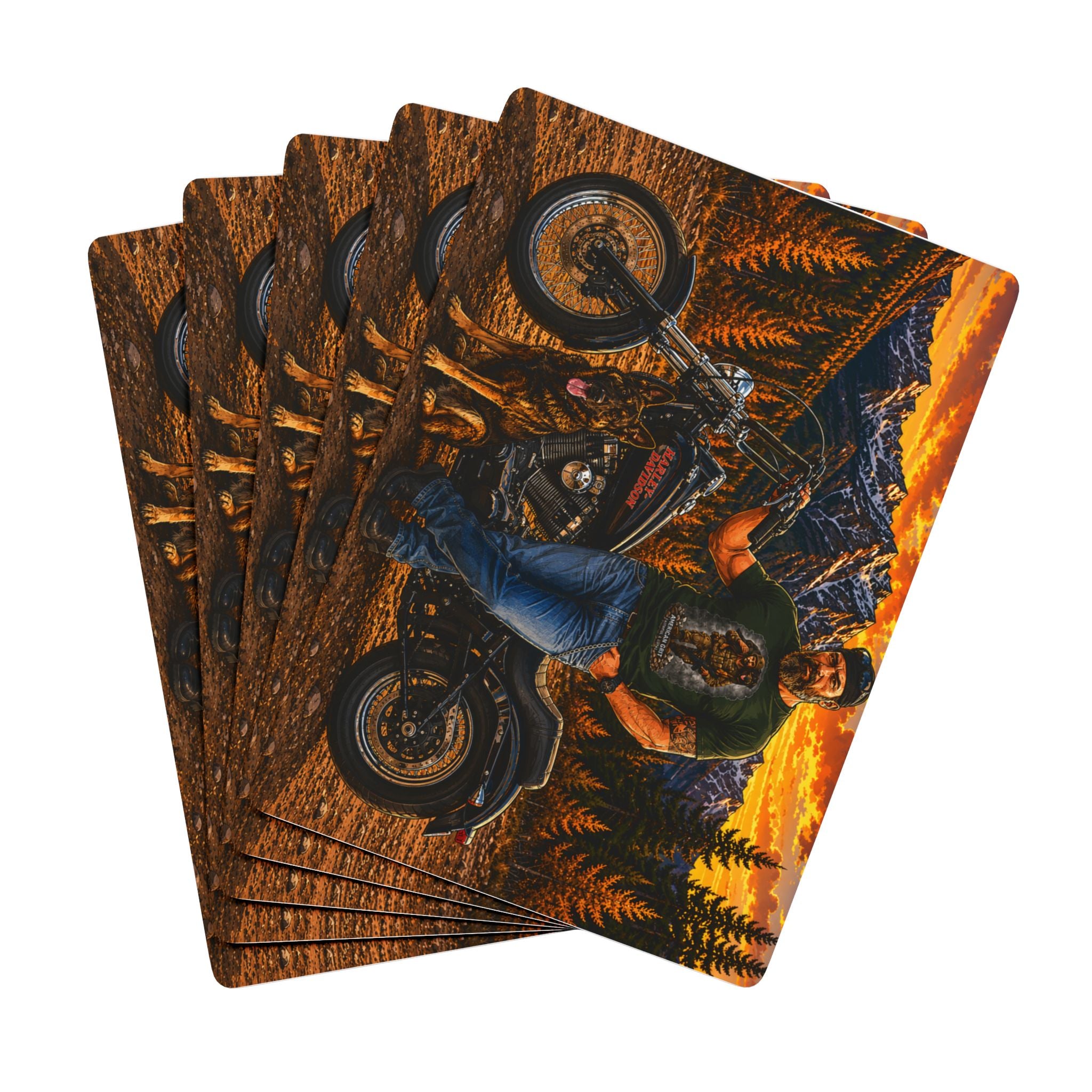 Motorcycle Rider with K9 Poker Playing Cards — Sunset Mountain Biker Deck