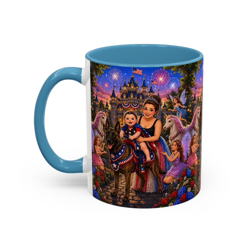 Patriotic Fairy Tale Coffee Mug — Family Castle, Fireworks & Unicorns