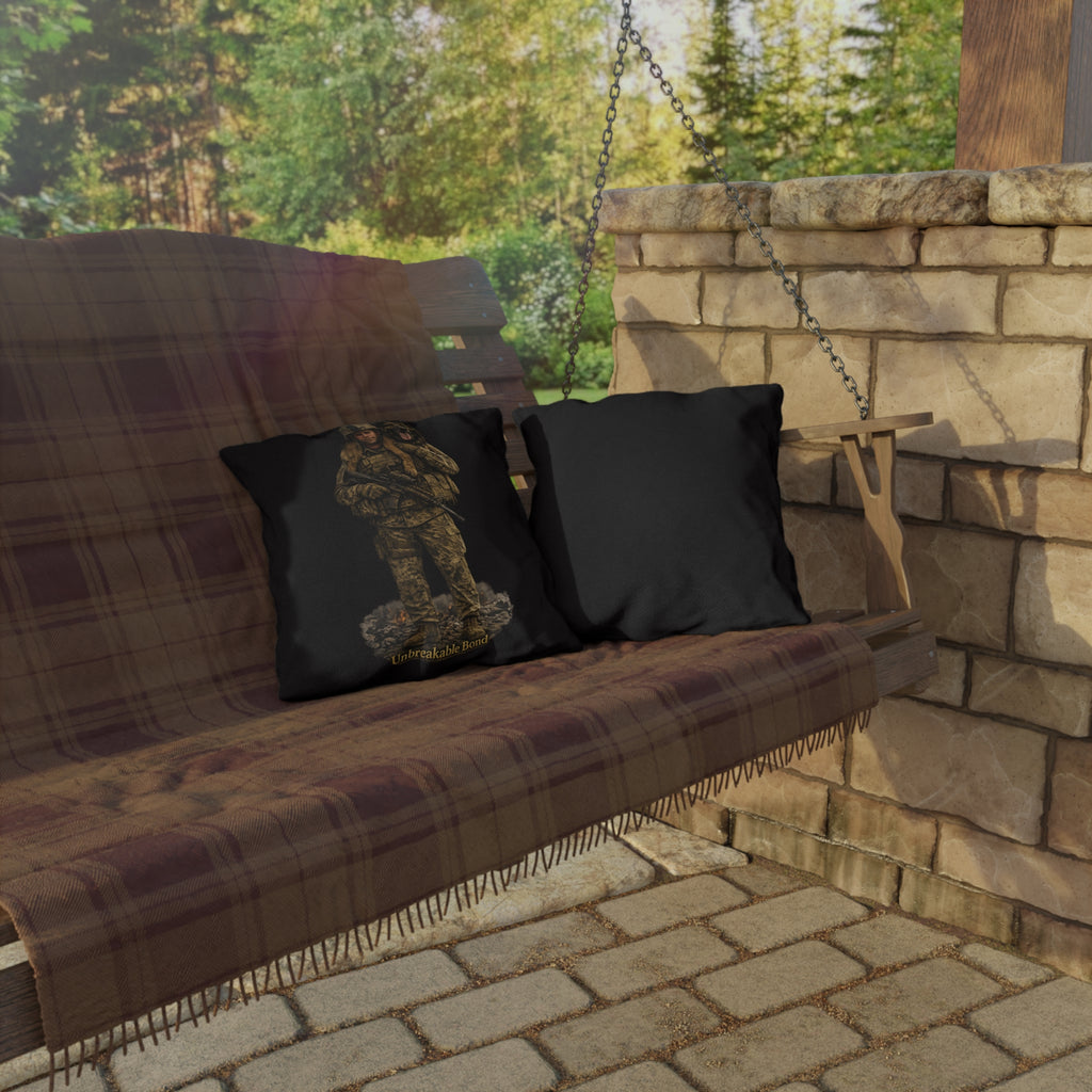 Military K9 Outdoor Pillow — Soldier & Dog “Unbreakable Bond” Throw Cushion