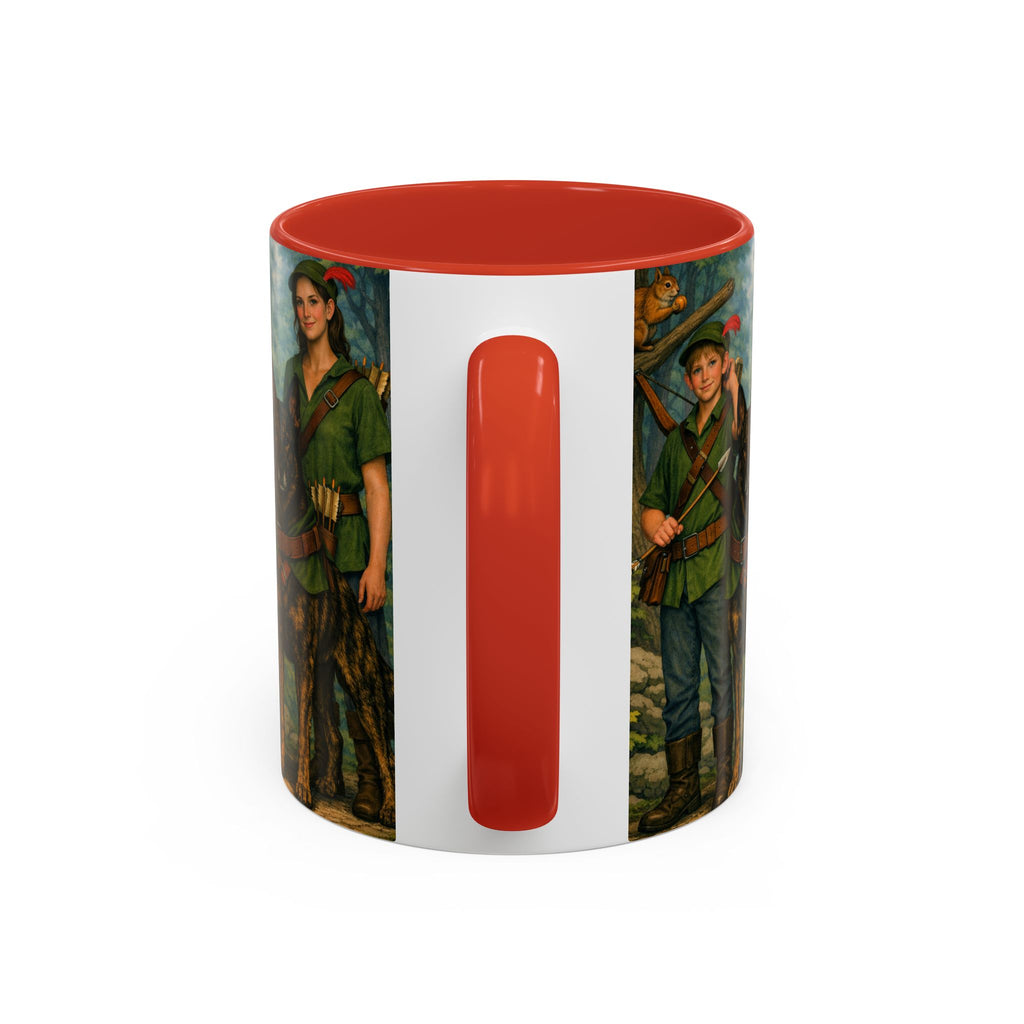 Robin Hood Duo &  Dutch Shepherd Dog Coffee Mug – Fantasy Archer Duo Illustration, Gift for Adventure Fans