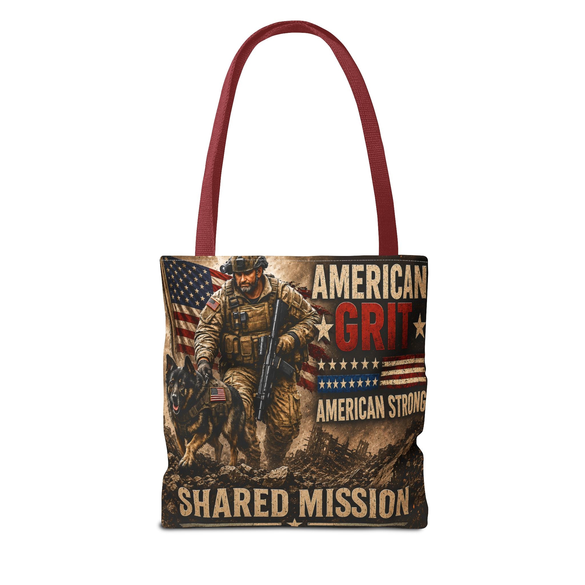 American Grit Military Tote Bag - "Shared Mission" Patriotic Veteran Flag Design