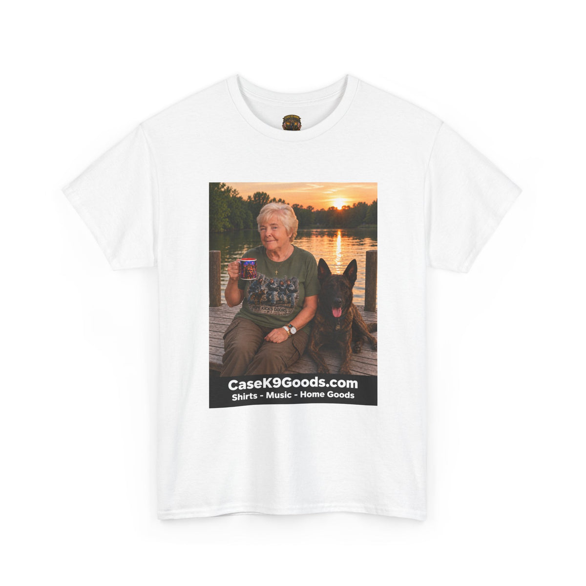 Photo Lake Sunset T‑Shirt — Personalized Dog & Owner Tee (CaseK9Goods.com)