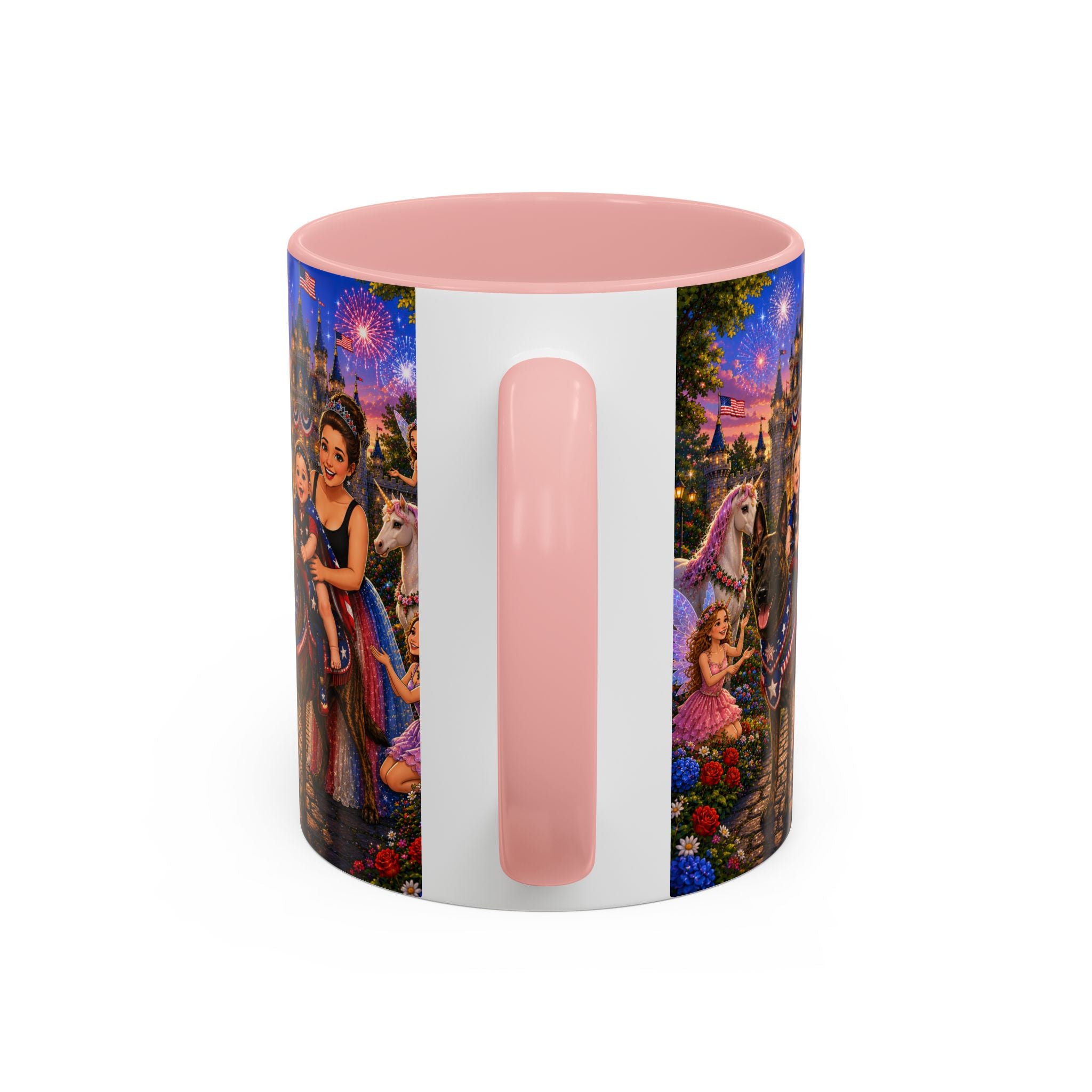 Patriotic Fairy Tale Coffee Mug — Family Castle, Fireworks & Unicorns
