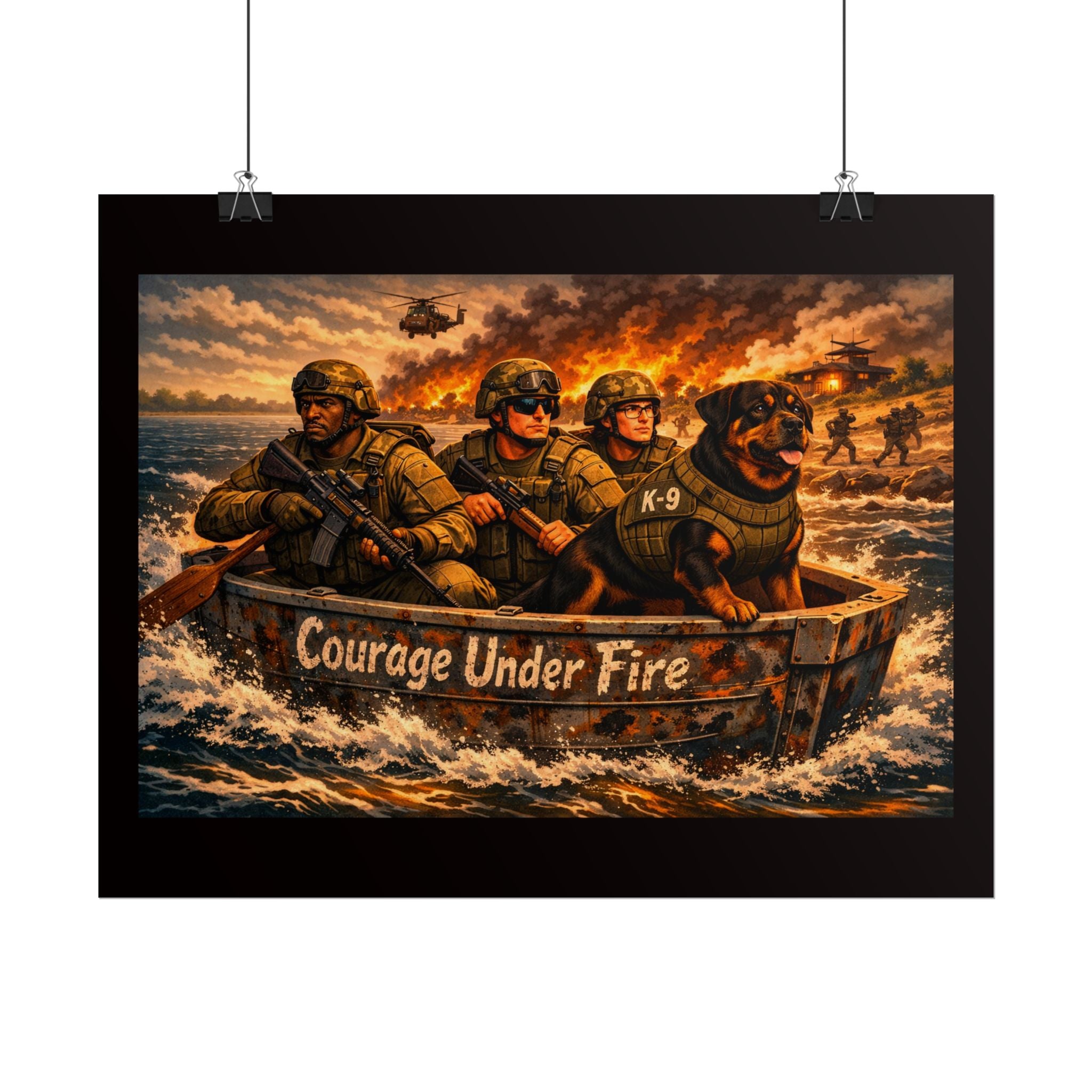 Rolled Poster — Courage Under Fire Military Wall Art (Veteran & K9 Tribute)